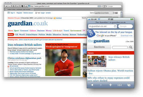 The Guardian's website on desktop and iPhone