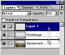 Dragging a layer in the Layers palette