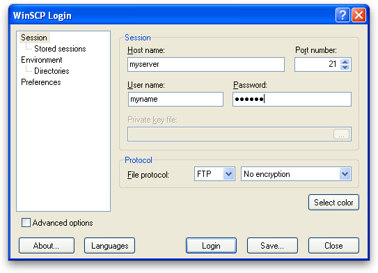 WinSCP Login dialog screenshot