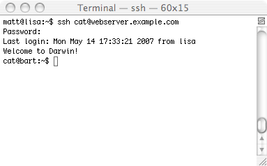 Mac OS X terminal window - logged into Web server