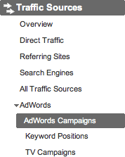 The AdWords Campaigns menu option in Google Analytics
