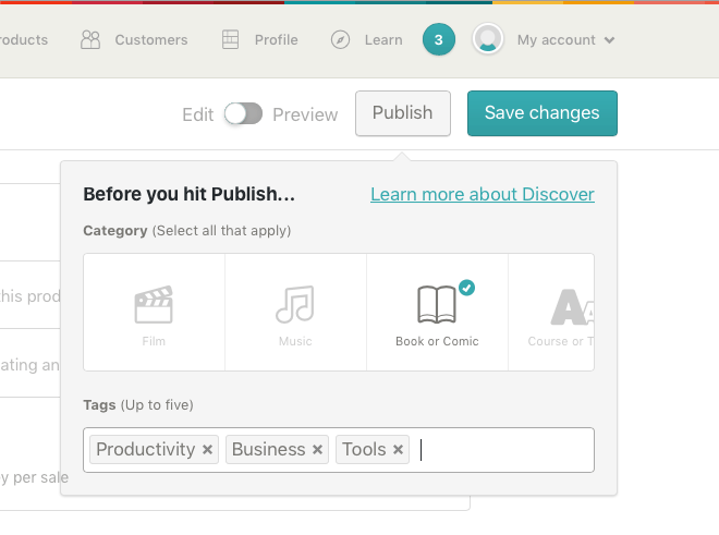 Adding categories and tags to a Gumroad product