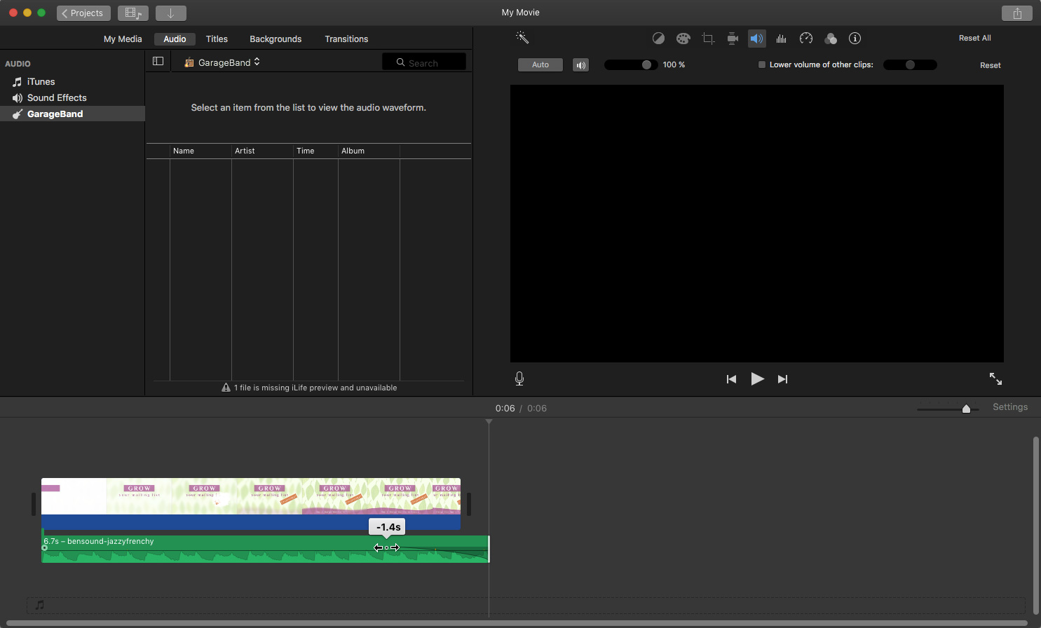 iMovie: Fading out the music track