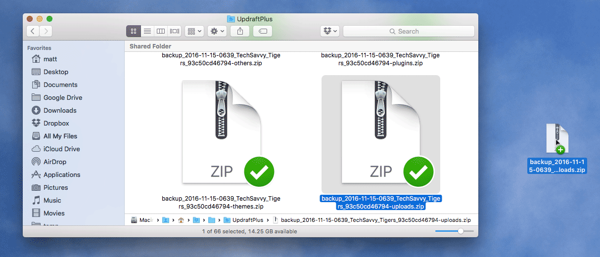 Copying the uploads folder to the Desktop