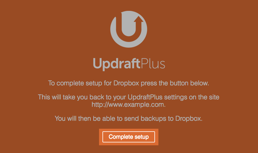 Dropbox: Completing UpdraftPlus setup