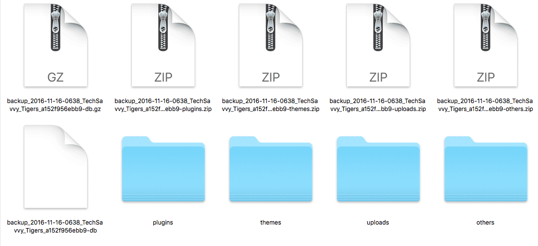 Unzipped backup files
