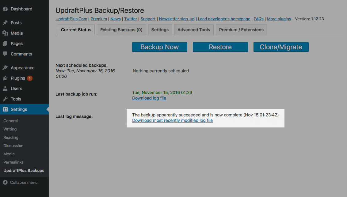 UpdraftPlus: Backup succeeded